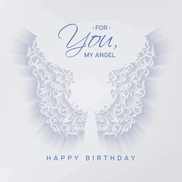 Χαρούμενα γενέθλια κάρτα με φτερά αγγέλου — Διανυσματικό Αρχείο