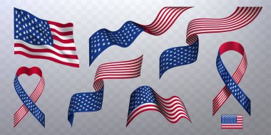 Set of photorealistic ribbons, flags of of United States of America clipart