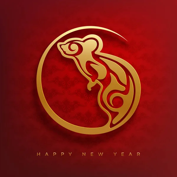 Κινέζικο Zodiac σημάδι έτος της κάρτας αρουραίων. Κόκκινο και χρυσό χαρτί περικοπή στυλ αρουραίου — Διανυσματικό Αρχείο