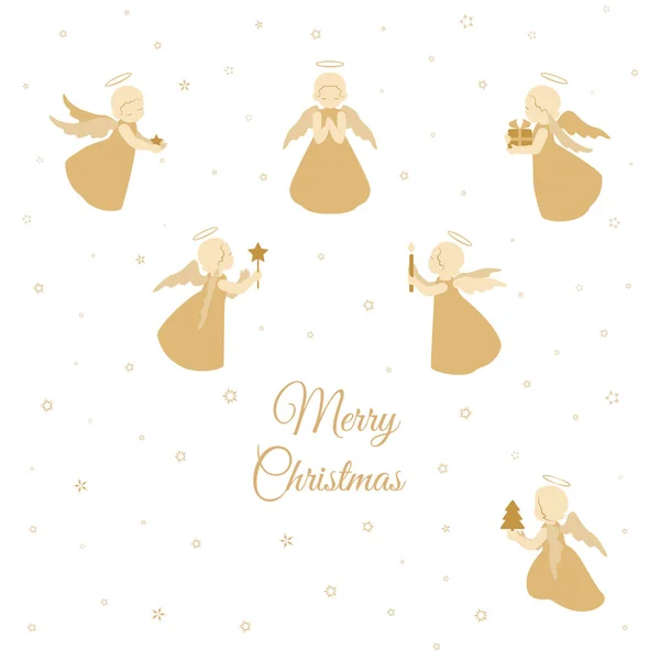 Feliz cartão de Natal com anjos e presentes —  Vetores de Stock