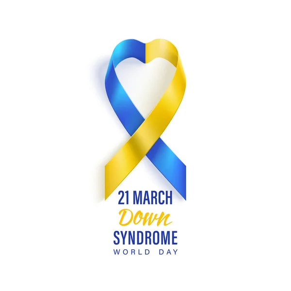 Bandera del día del síndrome de Down con cinta azul y amarilla — Vector de stock