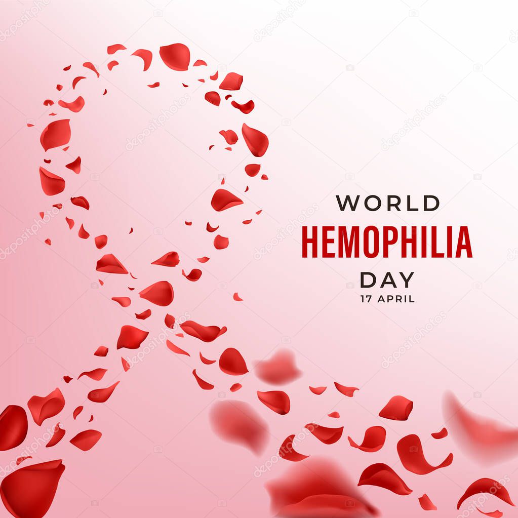 Hemophilia World Day vector banner with red rose petals
