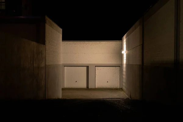 Garage entrance at night