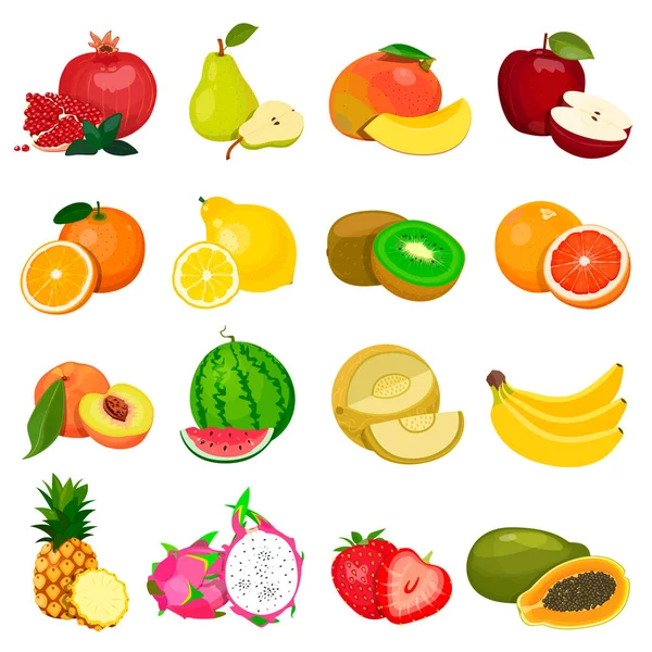 Conjunto de frutas isoladas sobre um fundo branco. Imagem vetorial . — Vetor de Stock