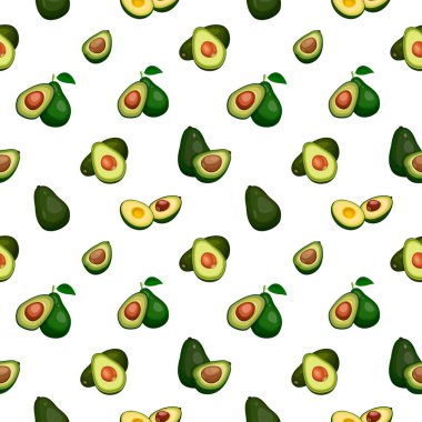 Dikişsiz desen beyaz arka plan üzerinde avokado üzerinden. Vektör çizim