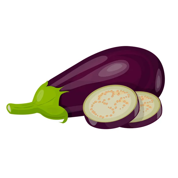 Aubergine geheel en gedeeltelijk gesneden. Vector. Geïsoleerd op witte achtergrond — Stockvector