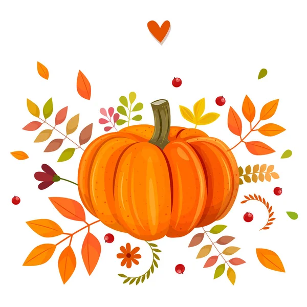 秋かぼちゃのオレンジ黄色の葉とハロウィーン ホワイト バック グラウンド上に分離。ベクトル — ストックベクタ