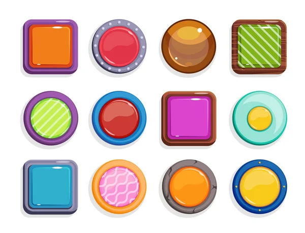 Big set of cartoon bright multicolored buttons. video game. — Stock Vector