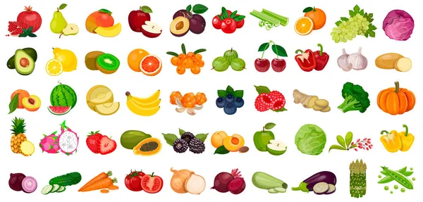 Conjunto de bayas y frutas, verduras sobre un fondo blanco. Icono del vector — Vector de stock