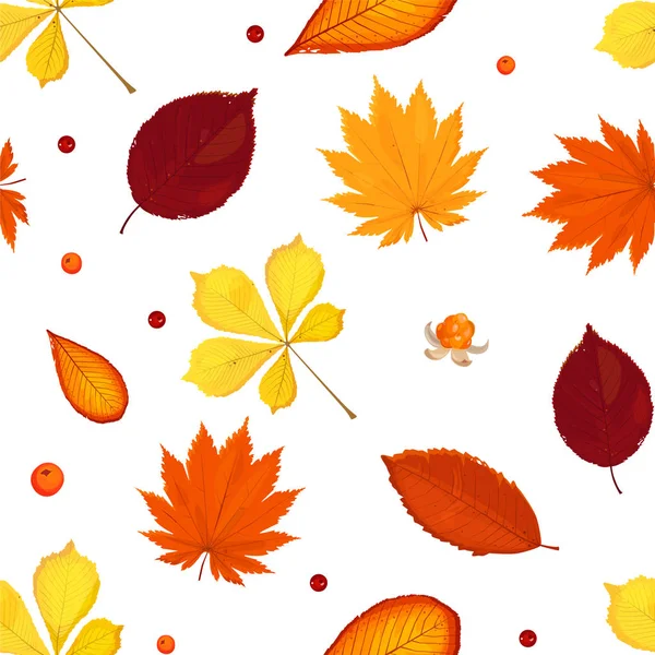 Modello senza cuciture autunno foglie giallo-rosse, vettore — Vettoriale Stock