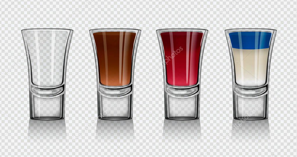 Glass for drinks. Vector. Isolated, shots. Types of drinks