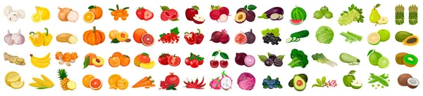 Набор ягод и фруктов, овощей на белом фоне. Значок вектора — стоковый вектор