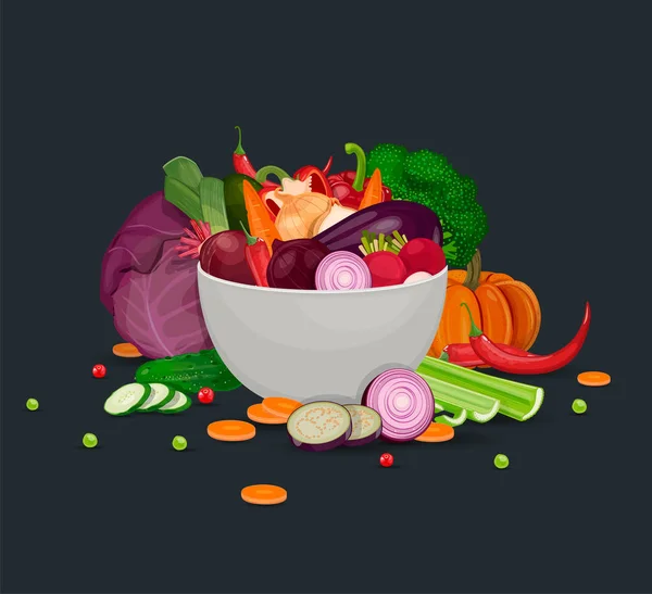 Plato con verduras. Vector — Vector de stock