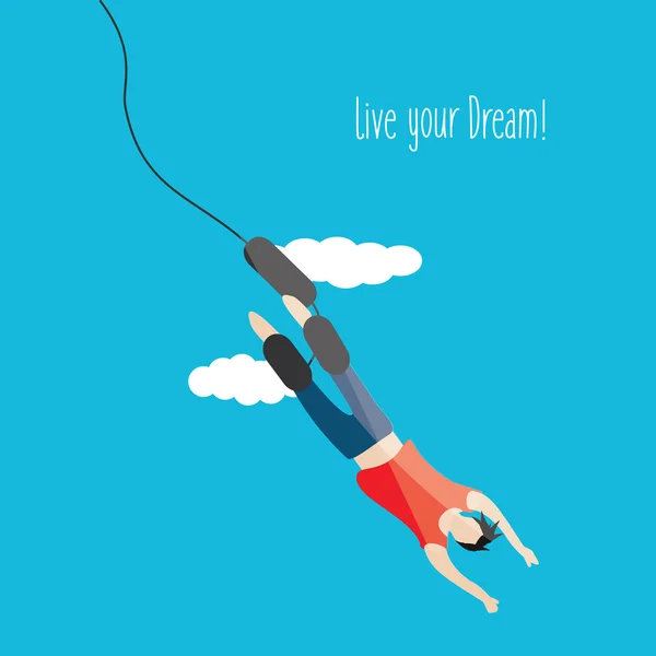 Bungee-Jumping live Ihren Traum Illustration isoliert in einem hellblauen Hintergrund — Stockvektor