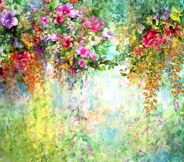 Pittura astratta fiori acquerello. Primavera — Foto Stock