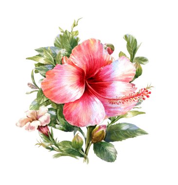 yaprak ve çiçek suluboya resim