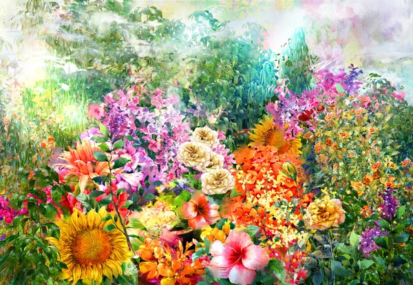 Pittura astratta fiori acquerello. Primavera — Foto Stock