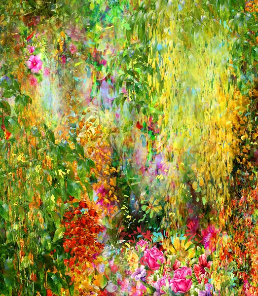 抽象的花朵水彩画。多彩多姿的鸟语花香的春天 — 图库照片