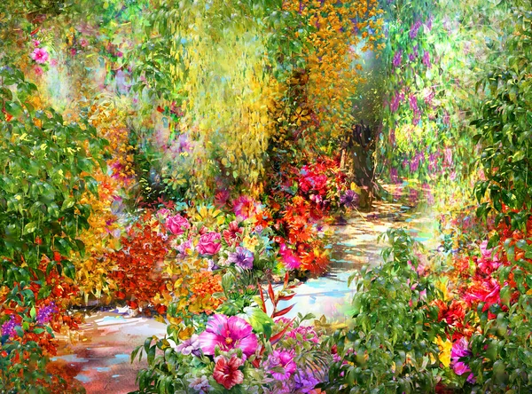Abstrakte Blumen Aquarellmalerei. Frühling bunte Blumen — Stockfoto