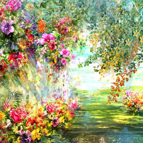 Soyut çiçek suluboya resim