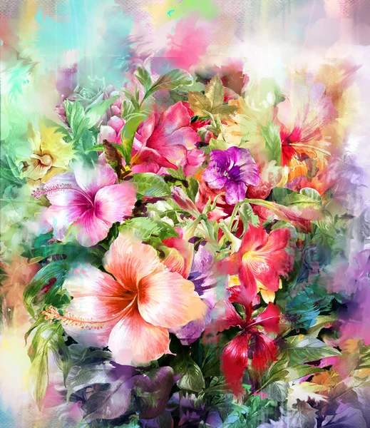 Bouquet de fleurs multicolores aquarelle peinture — Photo