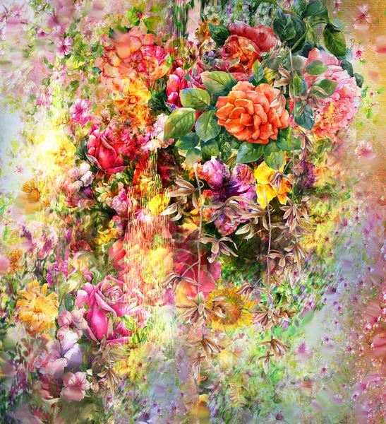Ramo de flores multicolores acuarela pintura — Foto de Stock
