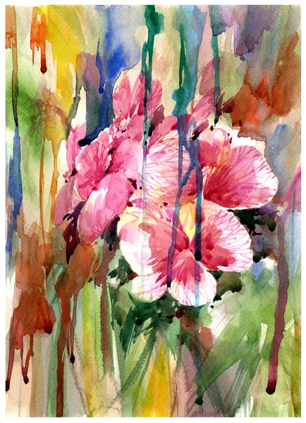 Abstracte bloemen-aquarel. Lente veelkleurige bloemen — Stockfoto