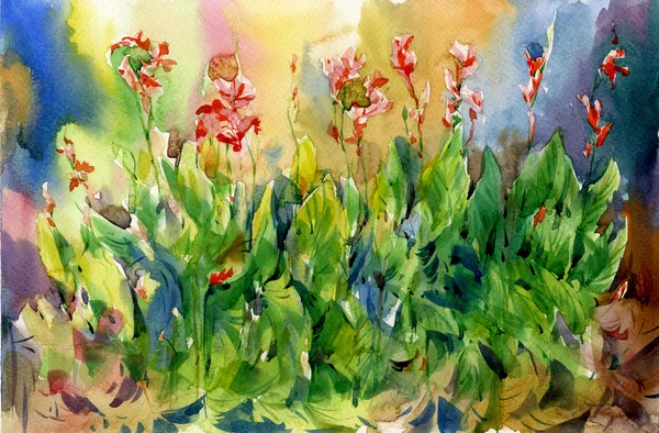 Fleurs abstraites aquarelle peinture. Printemps fleurs multicolores — Photo