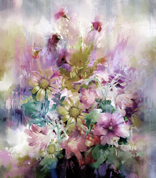 Wielobarwny bukiet kwiaty akwarela malarstwo — Zdjęcie stockowe