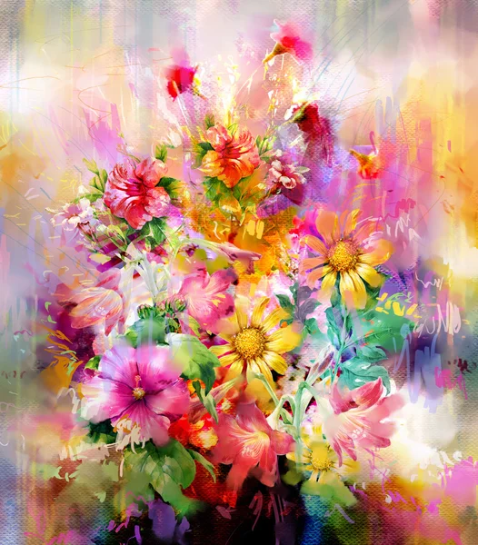 束五彩鲜花，水彩绘画风格 — 图库照片