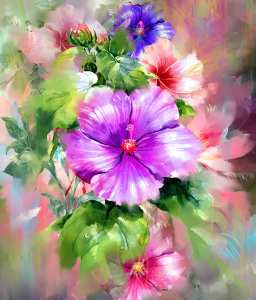 Çok renkli çiçek suluboya resim stili buket