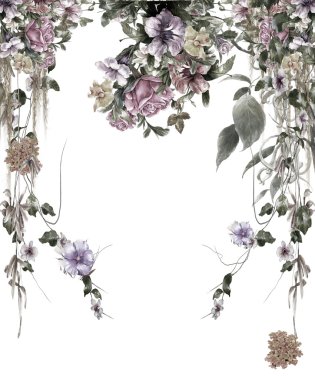 yaprak ve çiçek suluboya resim