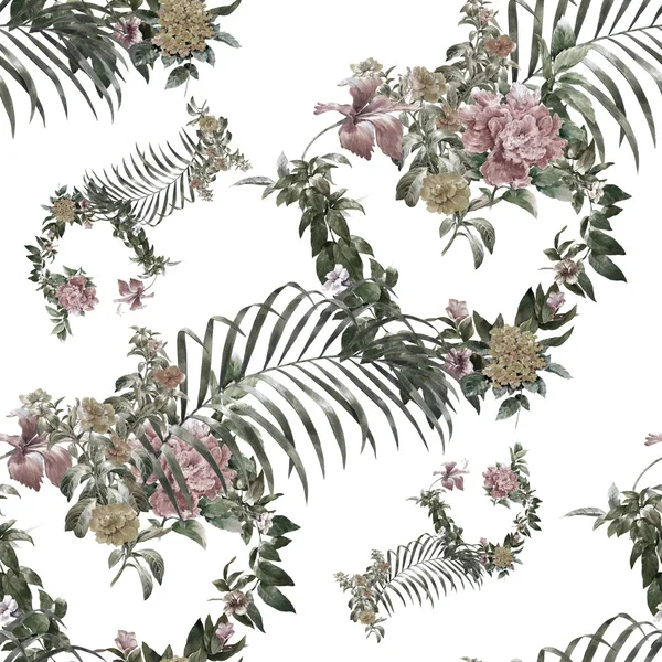 잎과 애플, 완벽 한 패턴의 수채화 그림 — 스톡 사진