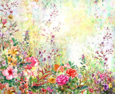 Soyut çiçek suluboya resim. Bahar çok renkli