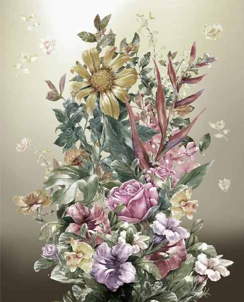 Bouquet di fiori multicolore pittura ad acquerello — Foto Stock