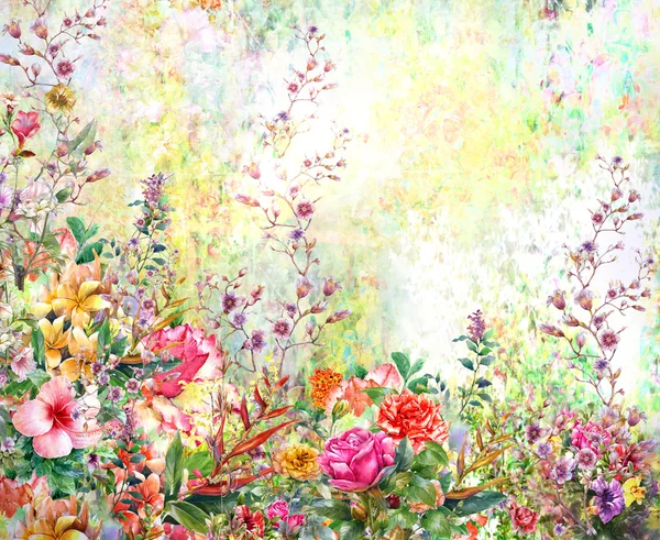 Soyut çiçek suluboya resim. Bahar çok renkli