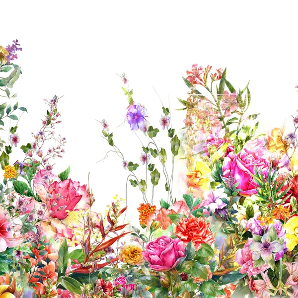 Абстрактні квіти акварельний живопис. Весняні різнокольорові квіти — стокове фото