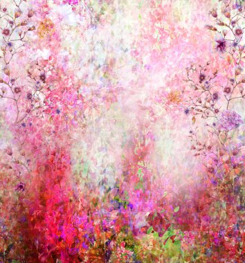 Soyut çiçek suluboya resim. Çok renkli çiçekler bahar 