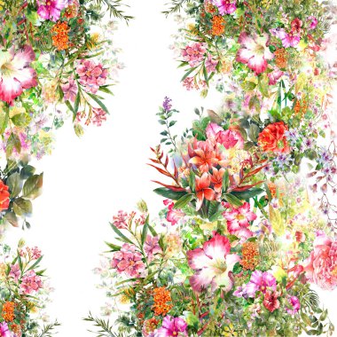 Yaprak ve çiçek suluboya resim