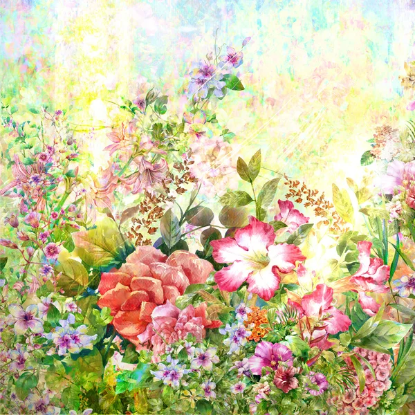 抽象的な花の水彩画。色とりどりの花の春 — ストック写真