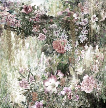 Soyut çiçek suluboya resim. Çok renkli çiçekler bahar