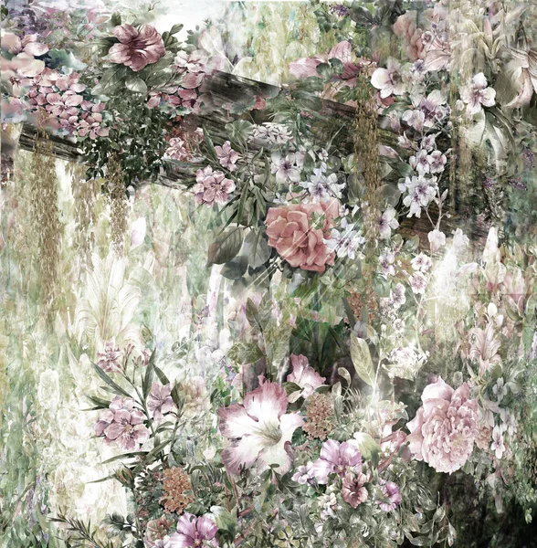 Soyut çiçek suluboya resim. Çok renkli çiçekler bahar