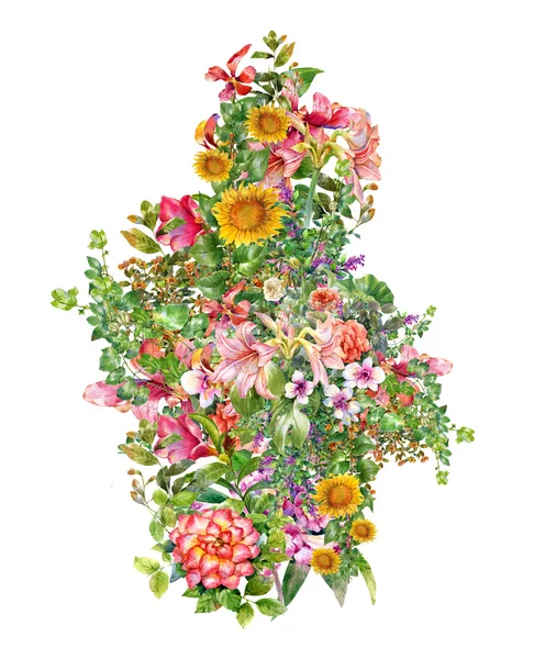 Acuarela pintura de hojas y flores — Foto de Stock