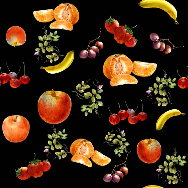 watercolor painting many fruits seamless pattern