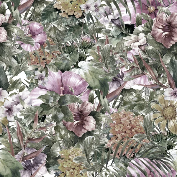 잎과 꽃의 수채화 그림 — 스톡 사진