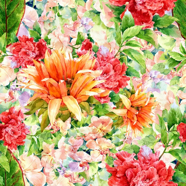 잎과 꽃의 수채화 그림 — 스톡 사진