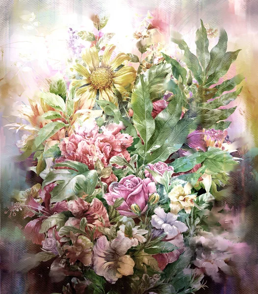 추상 꽃 수채화 그림 — 스톡 사진