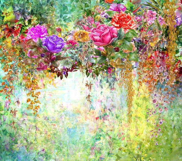 Fleurs abstraites aquarelle peinture. Printemps fleurs multicolores — Photo