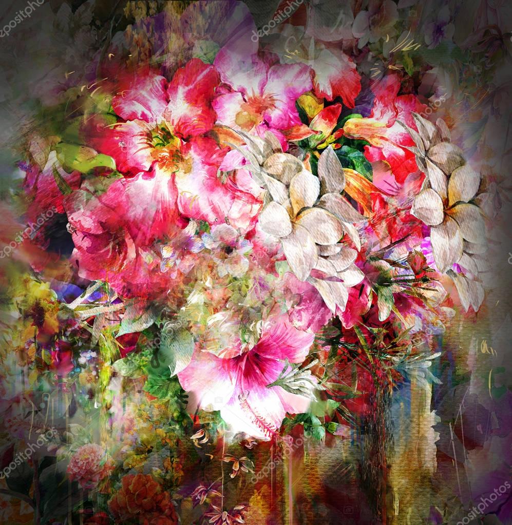 Bouquet De Fleurs Multicolores Peinture Aquarelle
