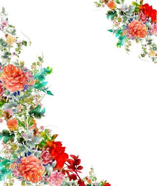 yaprak ve çiçek suluboya resim